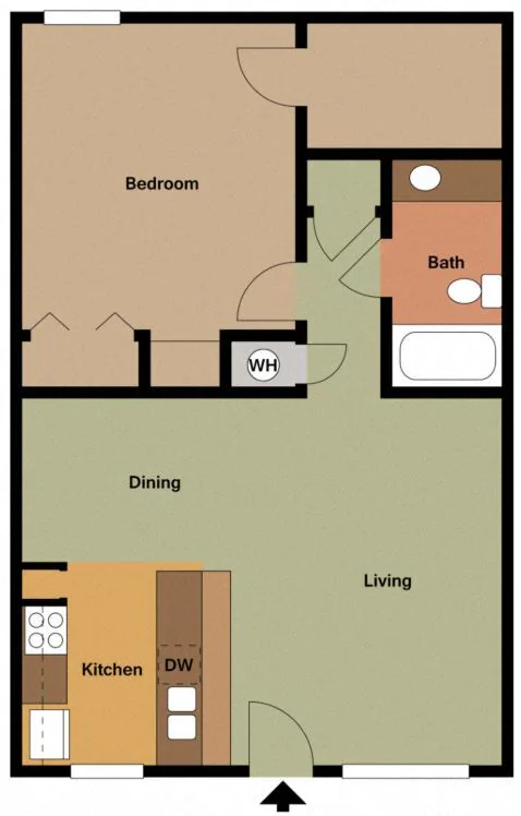 1 Bedroom 1 Bathroom 114 floor plan